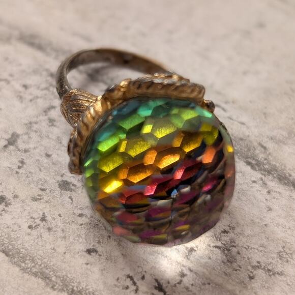 Vintage 60s Rainbow Crystal Ball Ring Size 5.75 - Picture 1 of 10